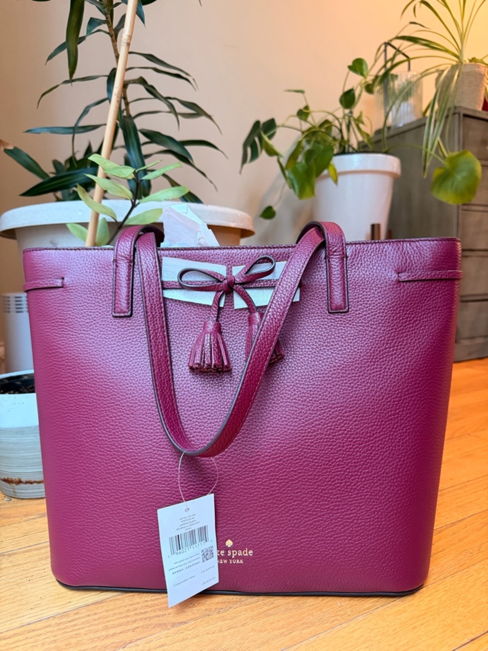 kate spade Pebbled Leather Tote in Mulberry